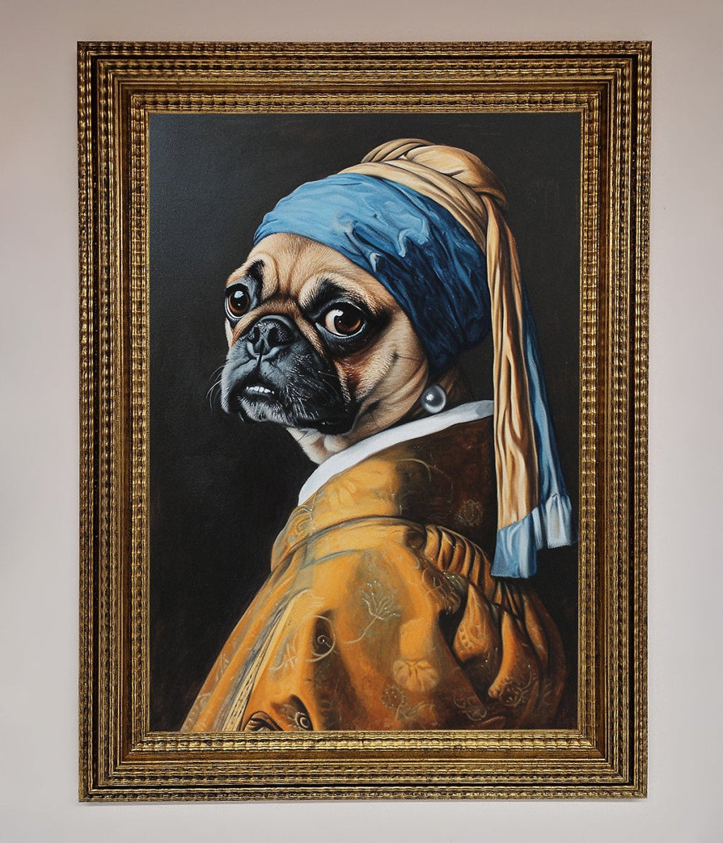 Pug with Pearl Earring Framed Print