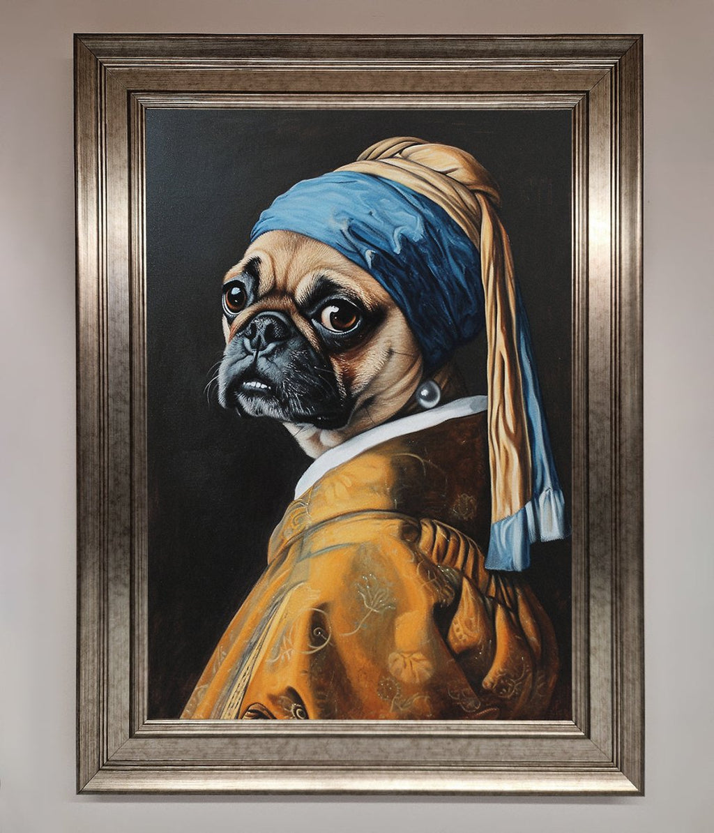 Pug with Pearl Earring Framed Print