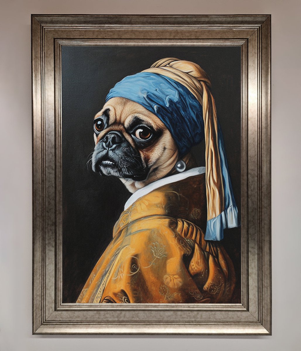 Pug with Pearl Earring Framed Print