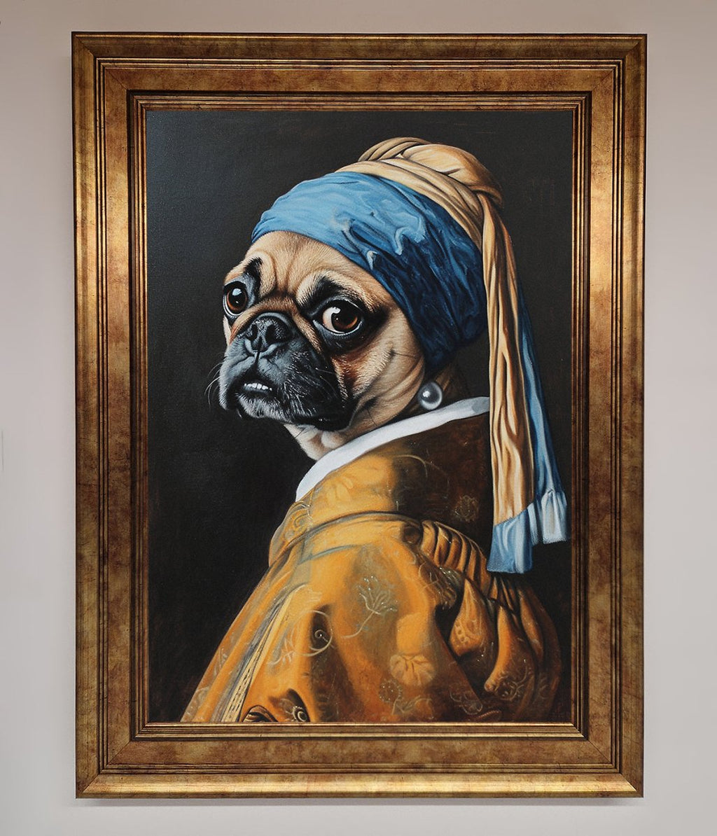 Pug with Pearl Earring Framed Print