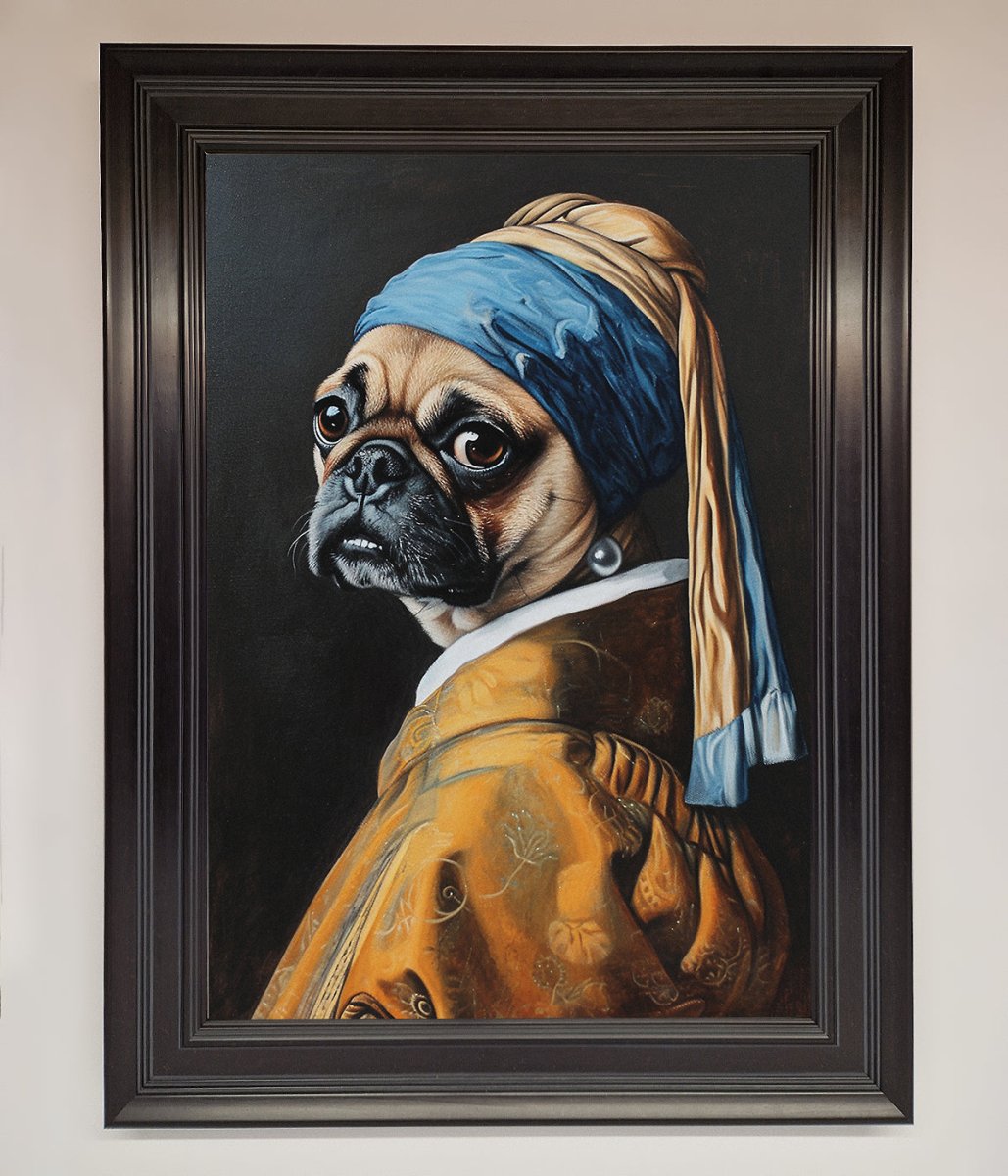 Pug with Pearl Earring Framed Print