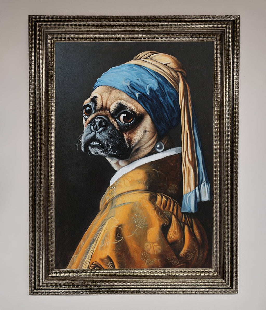 Pug with Pearl Earring Framed Print