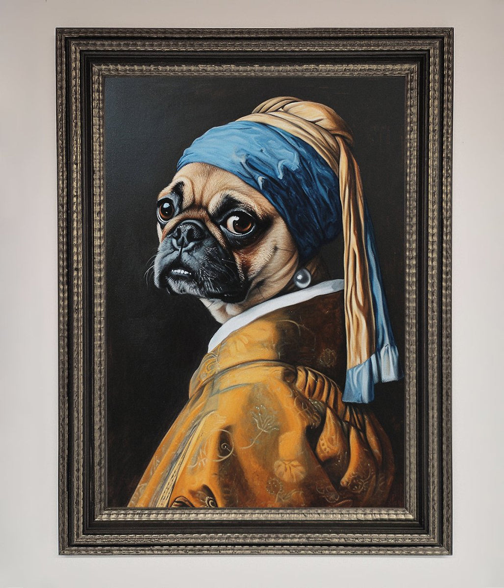 Pug with Pearl Earring Framed Print