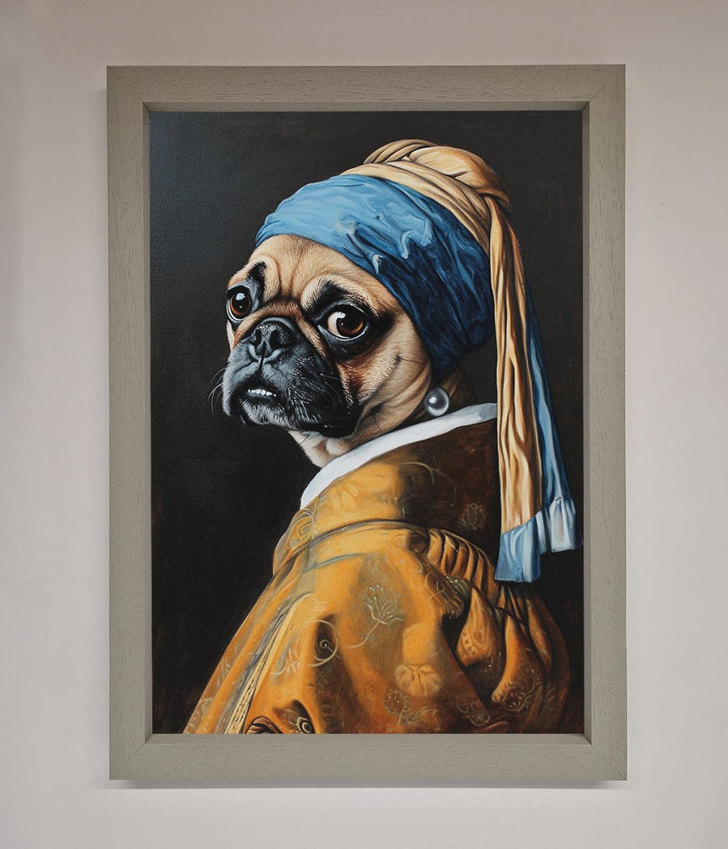 Pug with Pearl Earring Framed Print