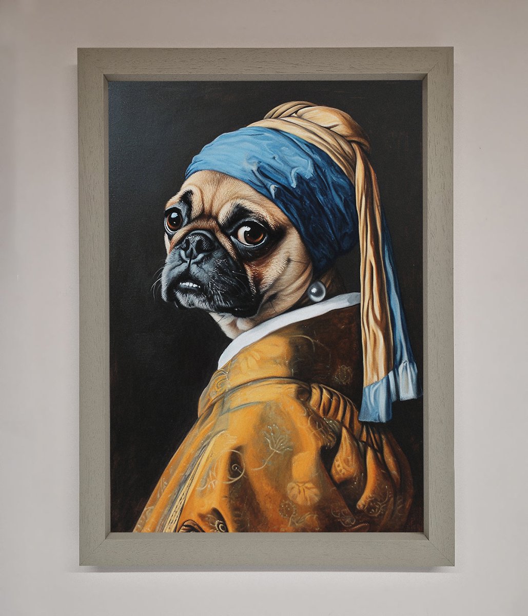 Pug with Pearl Earring Framed Print