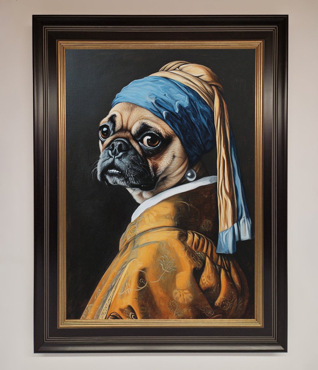 Pug with Pearl Earring Framed Print
