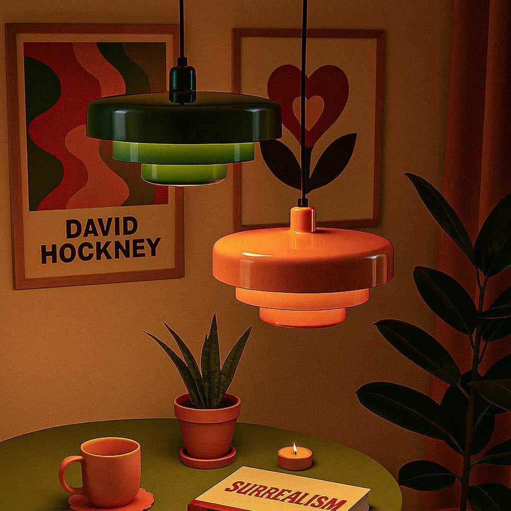 Retro Pendant Light in White, Green and Orange