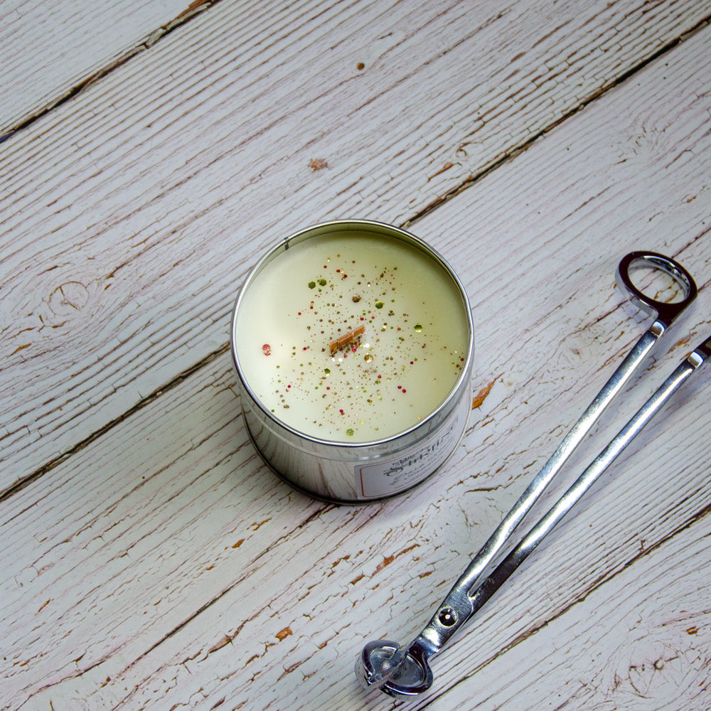 Dark Honey and Sandalwood Travel Tin Candle with Wooden Wick