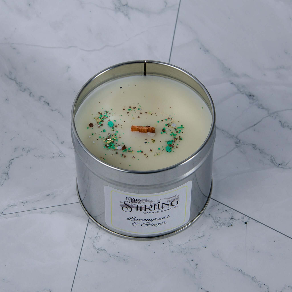 Lemongrass and Ginger Travel Tin Candle with Wooden Wick