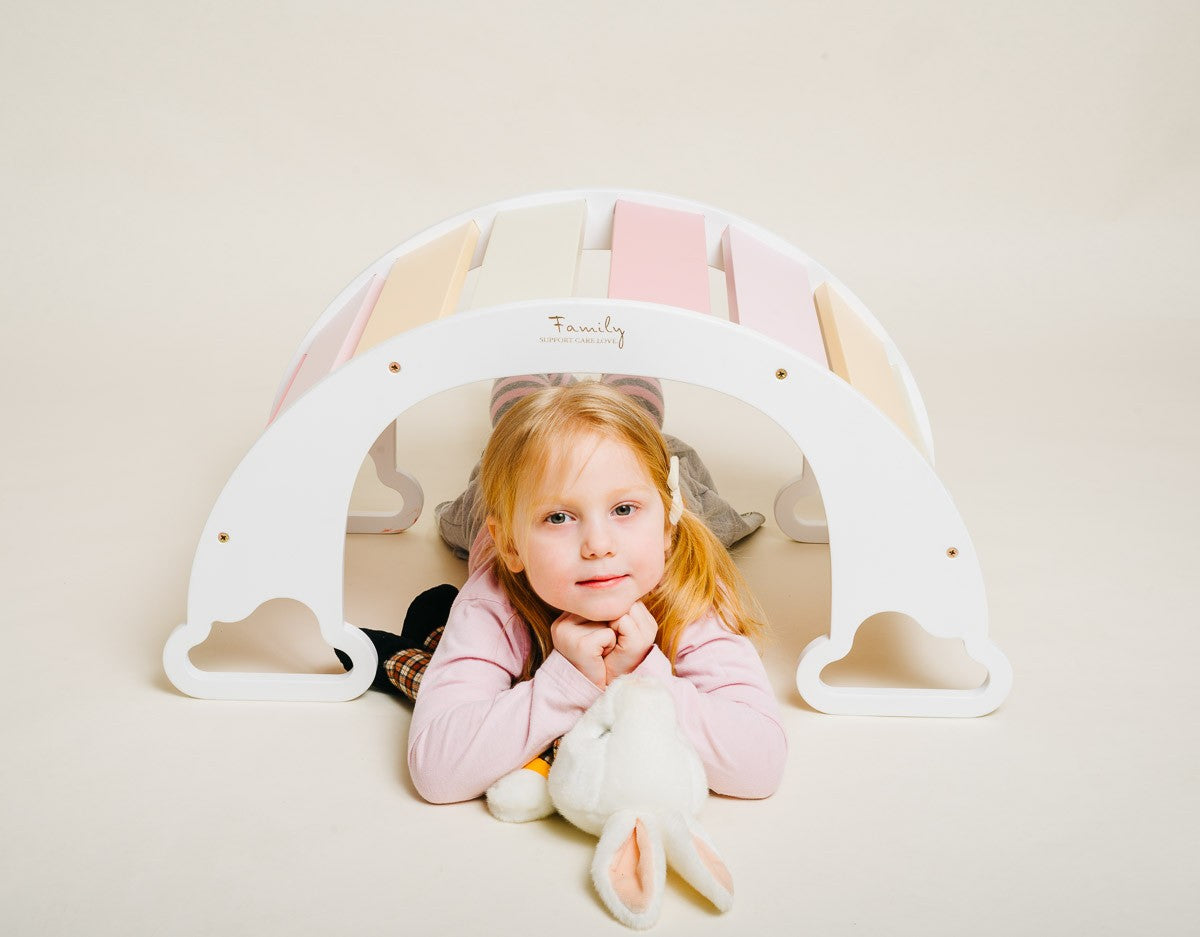 functional baby play gym with rainbow climber and swing for indoor active fun