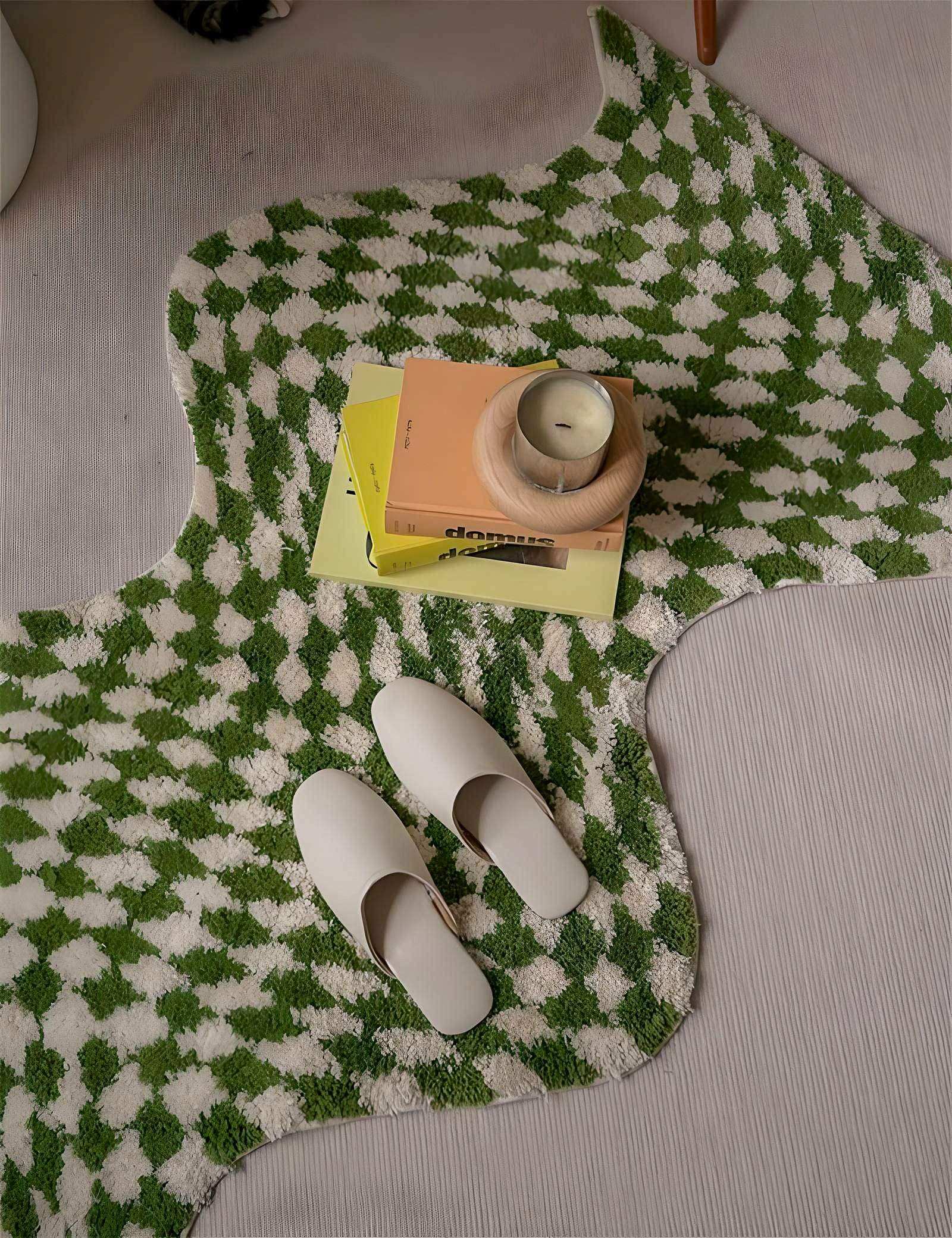 Wavy Checkerboard Rug in Black, Brown or Green