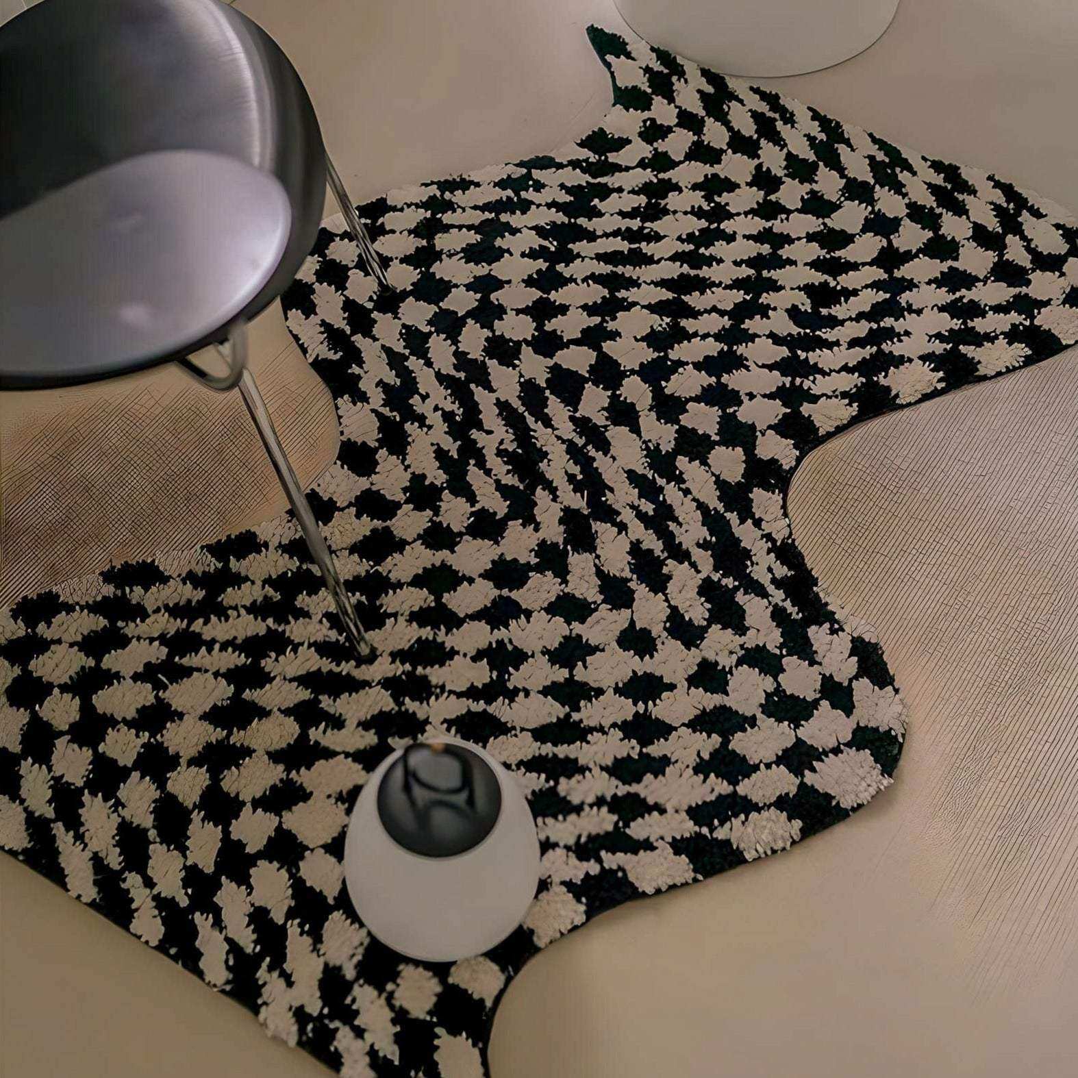Wavy Checkerboard Rug in Black, Brown or Green