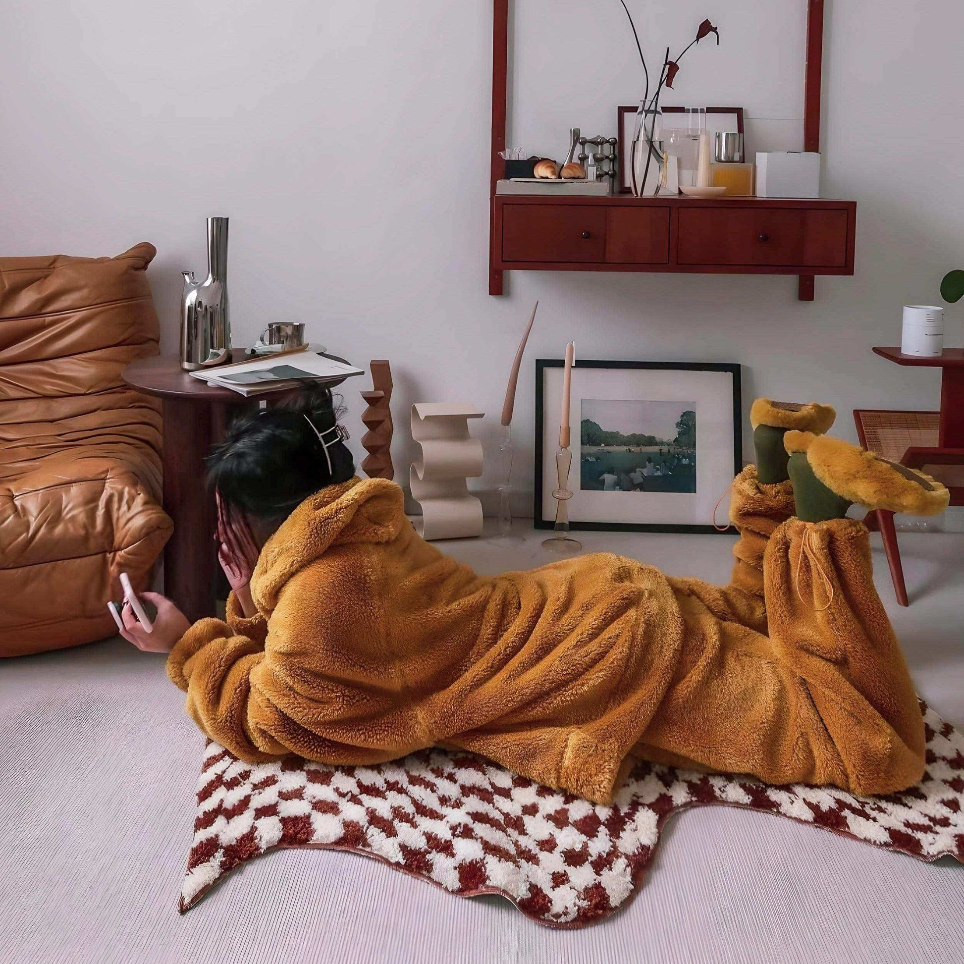 Wavy Checkerboard Rug in Black, Brown or Green