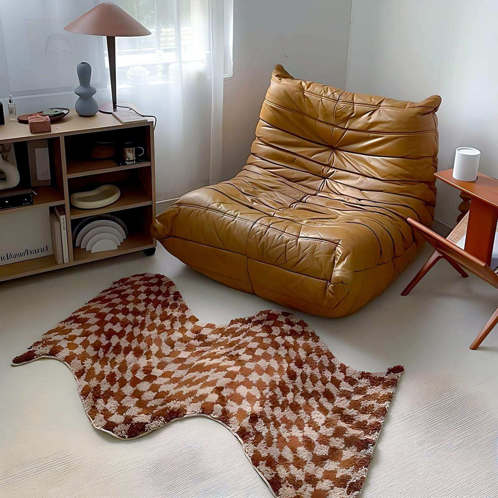 Wavy Checkerboard Rug in Black, Brown or Green