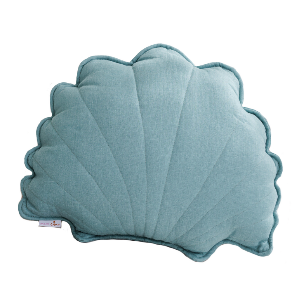 Linen Sea Shell Pillow Mint Throw Pillow for Coastal Beach Decor