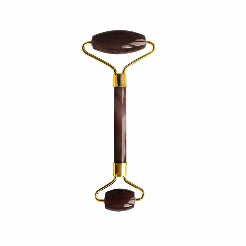 Tiger Eye Facial Roller with Gold Handle