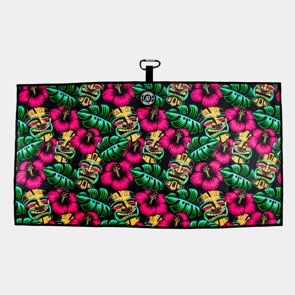 Magnetic Golf Towel with Tiki Design
