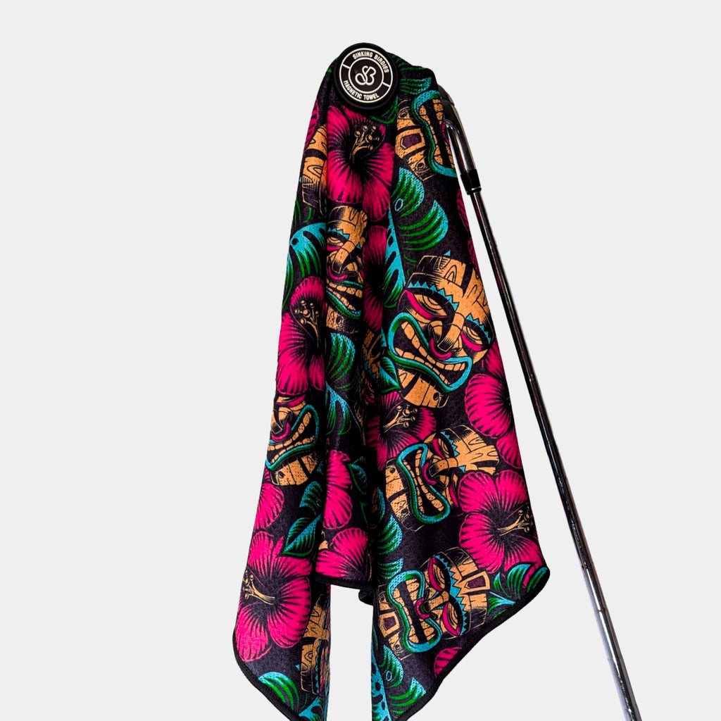 Magnetic Golf Towel with Tiki Design