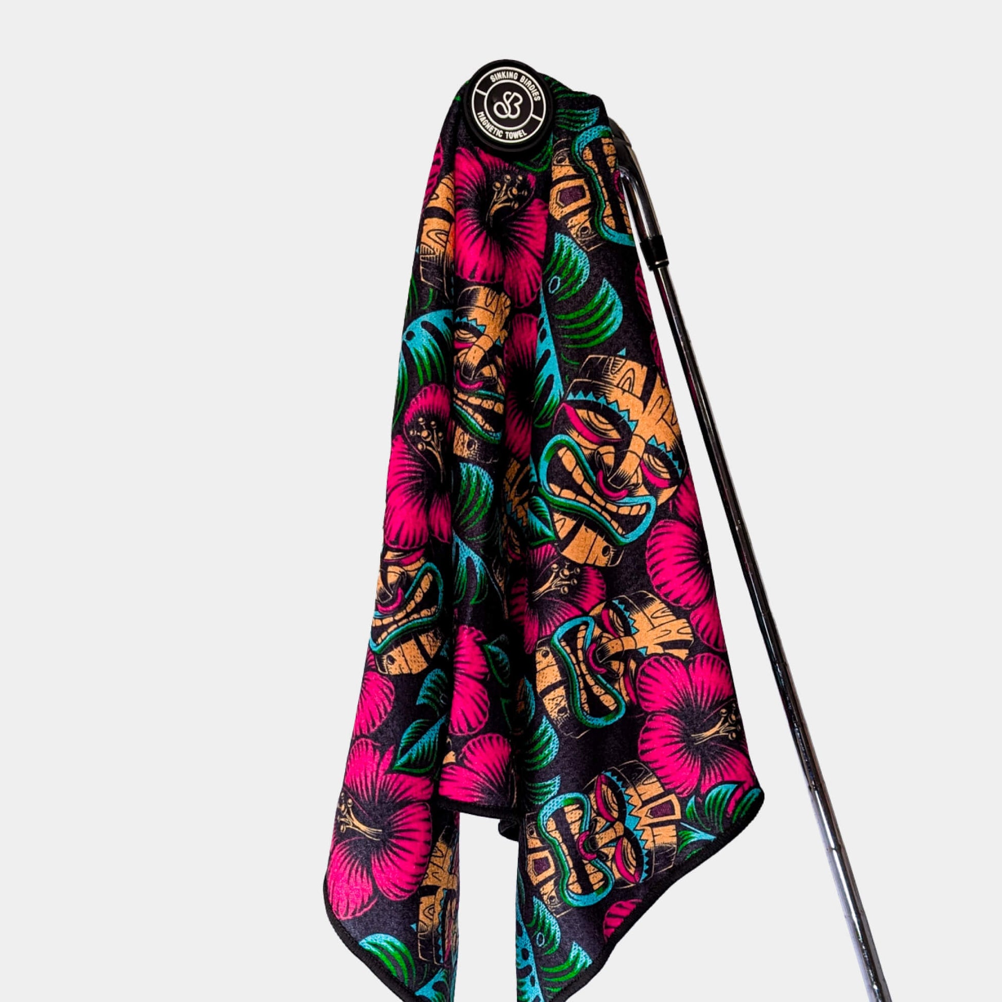 Magnetic Golf Towel with Tiki Design