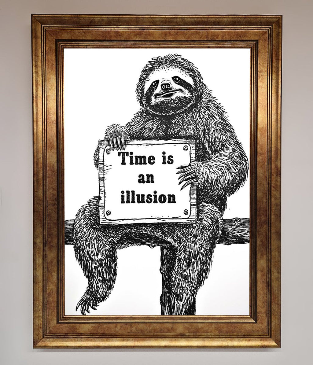Time Is An Illusion Sloth Black Framed Poster