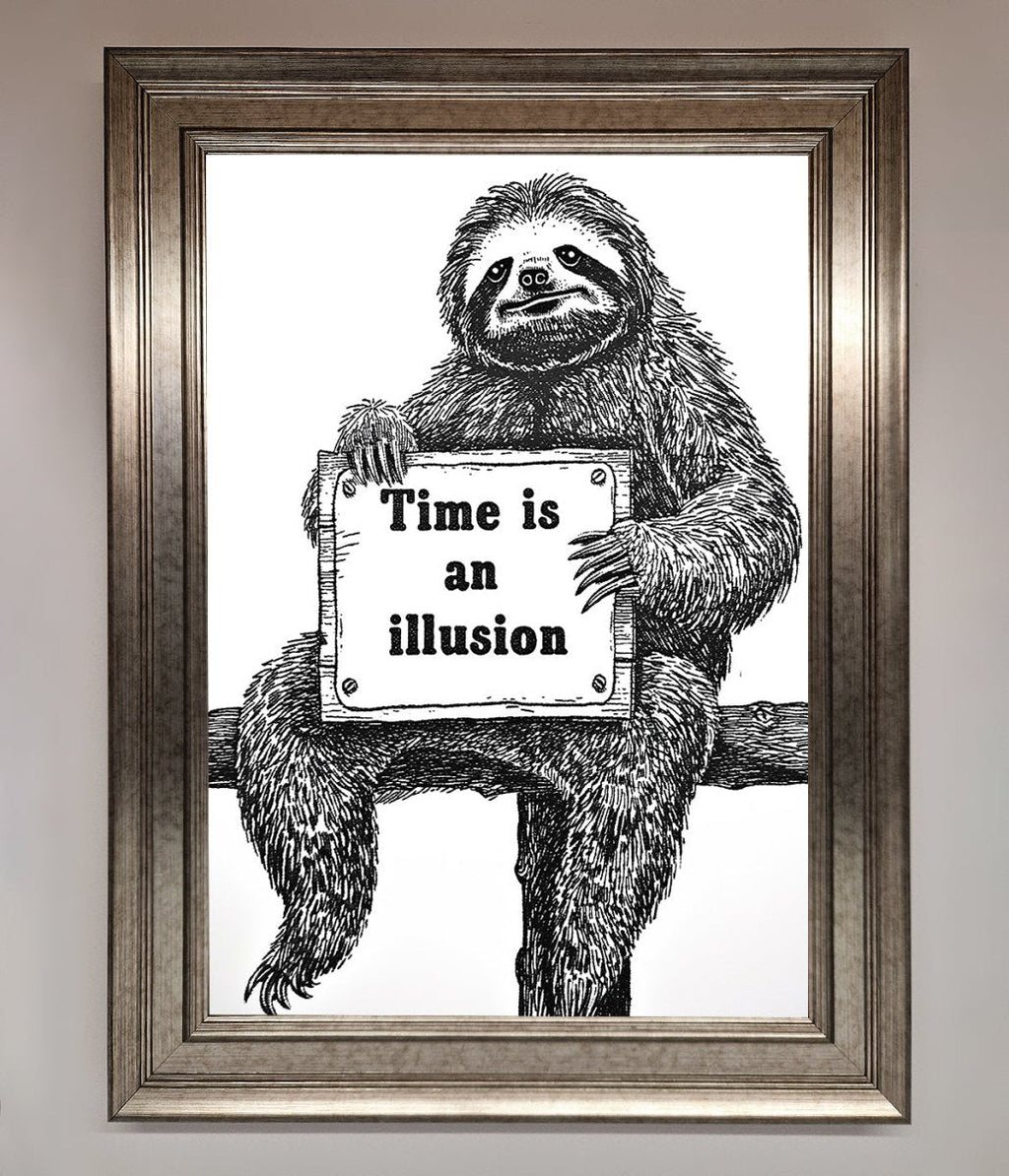 Time Is An Illusion Sloth Black Framed Poster