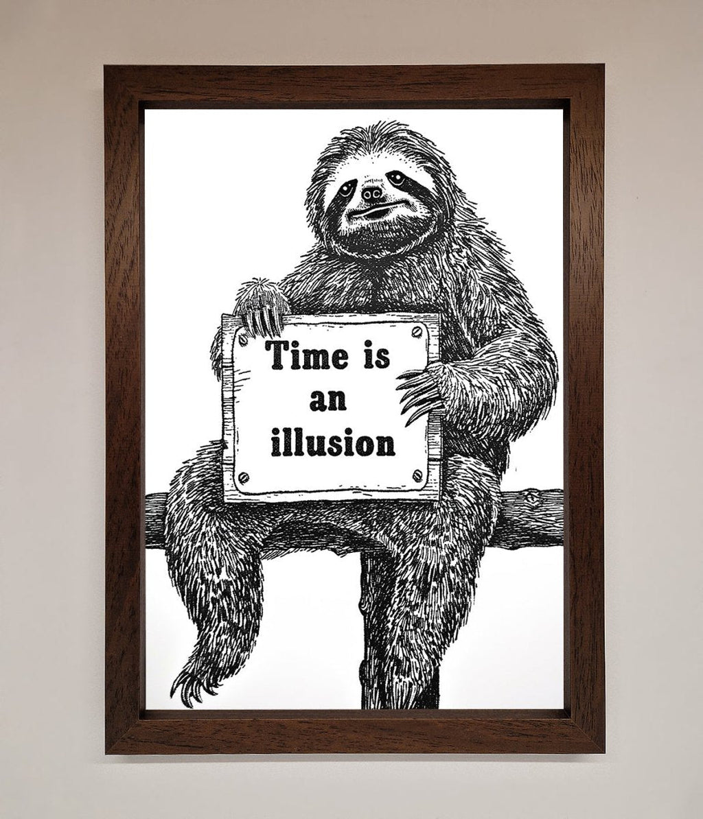 Time Is An Illusion Sloth Black Framed Poster