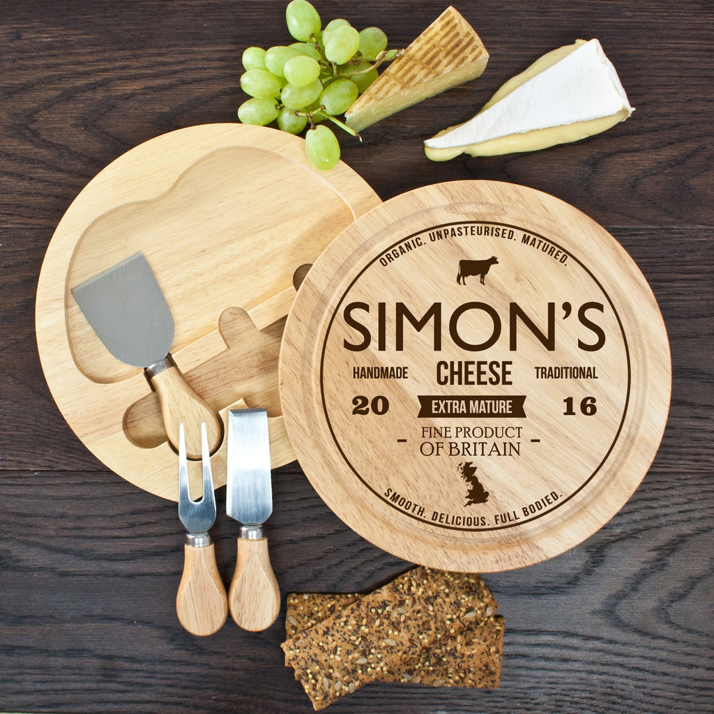 Personalised Round Cheese Board Set with Knives