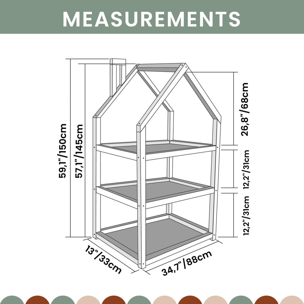 adorable birchwood house shelf for kids with natural grain, styled with soft toys and books in a sunlit nursery
