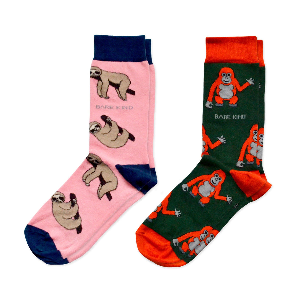 Bamboo Sock Bundle Set of 2 with Orangutan and Sloth Design