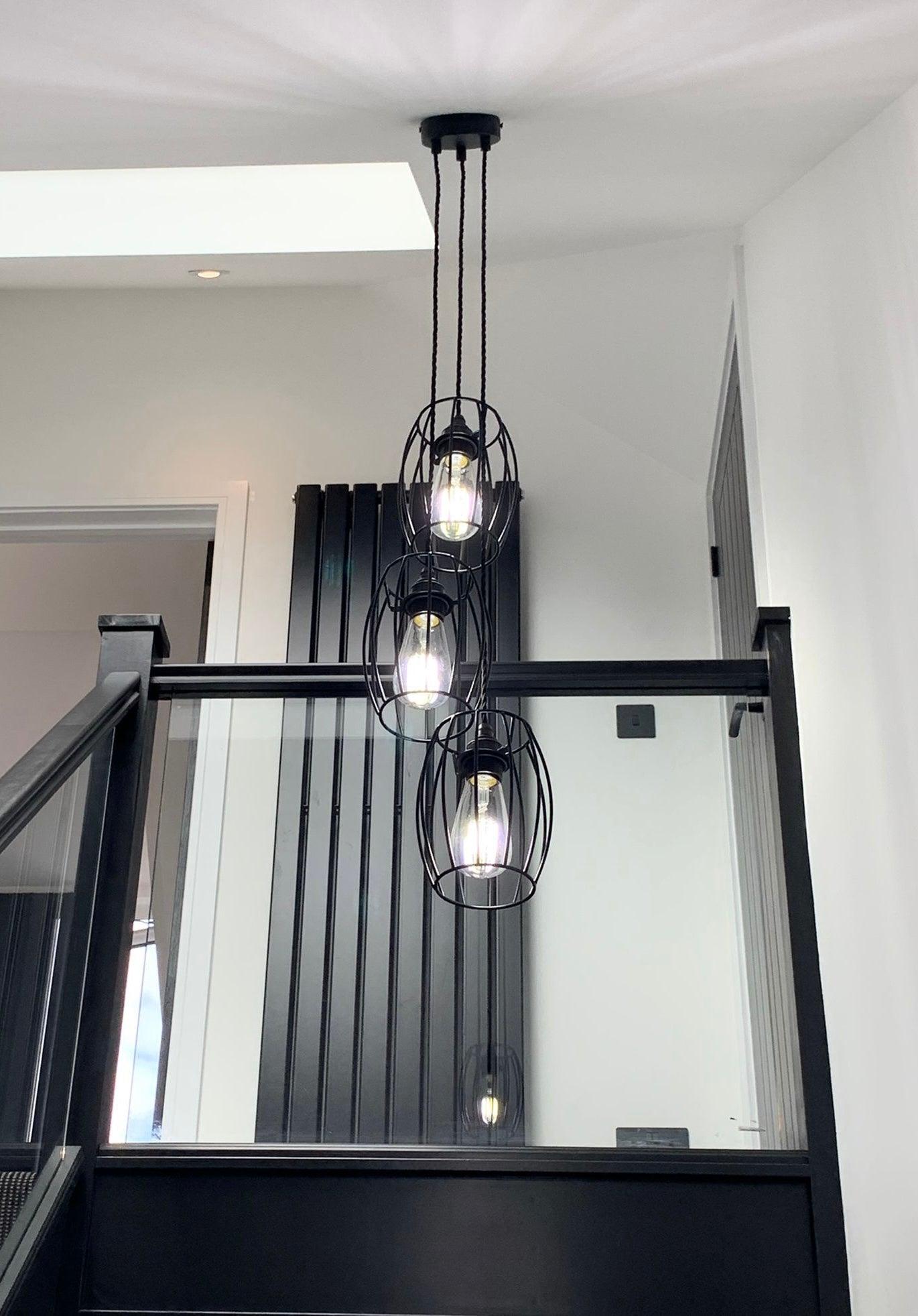 Triple Cluster Pendant Light with Barrel Cages