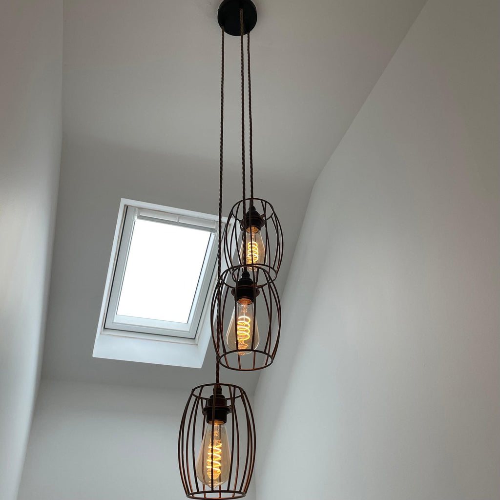 Triple Cluster Pendant Light with Barrel Cages