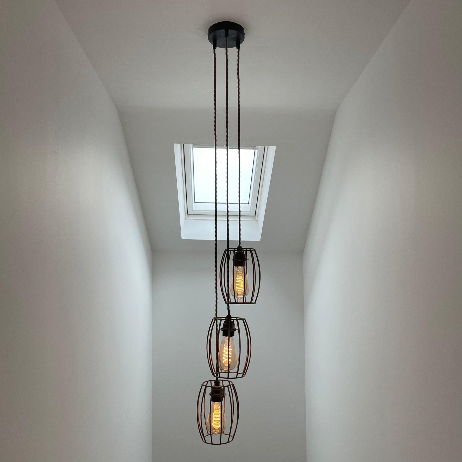 Triple Cluster Pendant Light with Barrel Cages