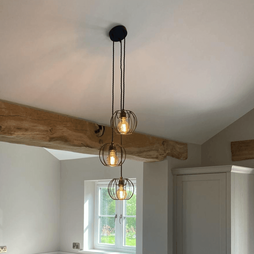 Triple Cluster Pendant Light with Pumpkin Cages