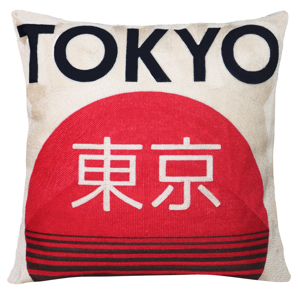 Tokyo Needlepoint Red and White Cushion