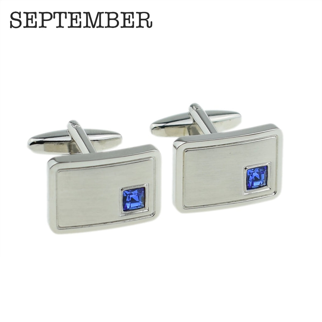 Personalised Rhodium Plated Birthstone Crystal Cufflinks
