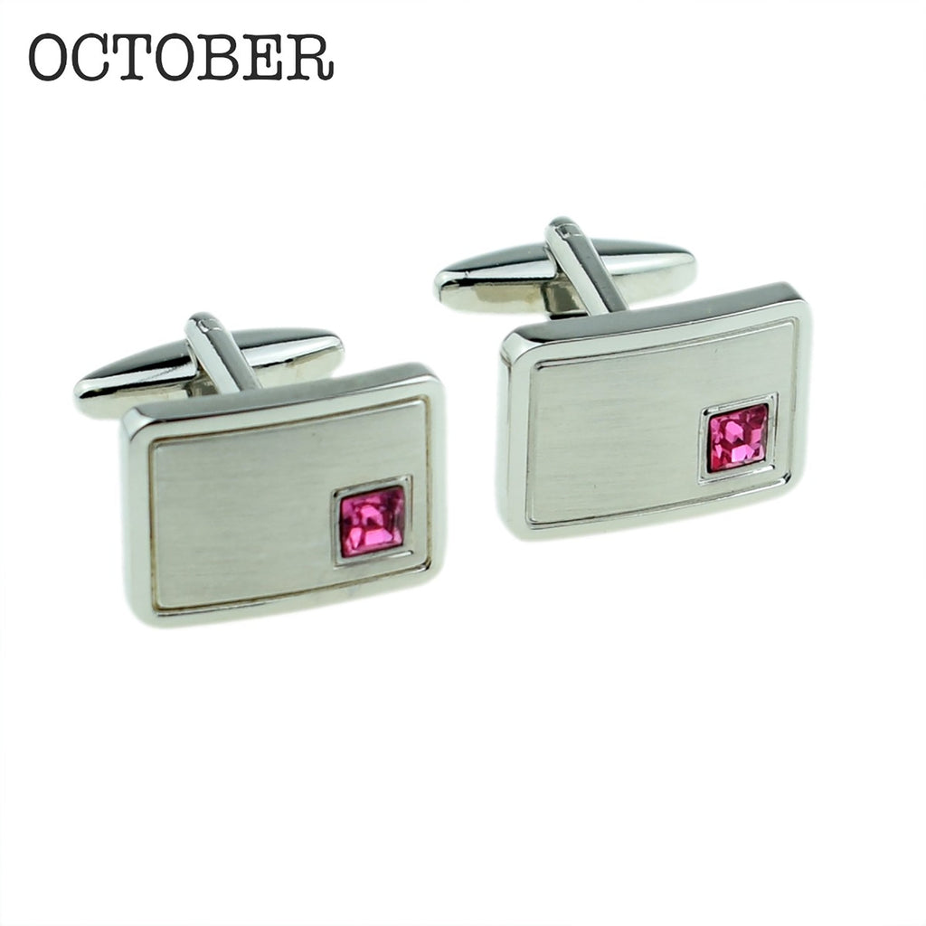 Personalised Rhodium Plated Birthstone Crystal Cufflinks