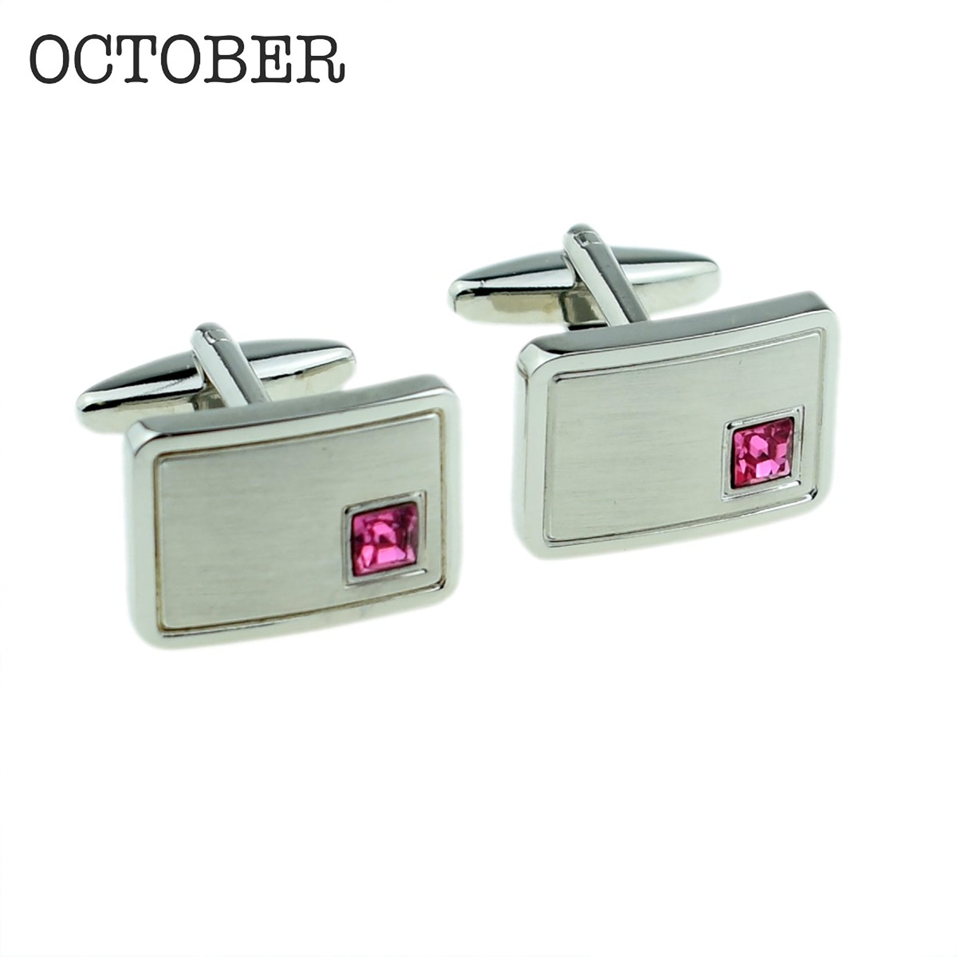Personalised Rhodium Plated Birthstone Crystal Cufflinks