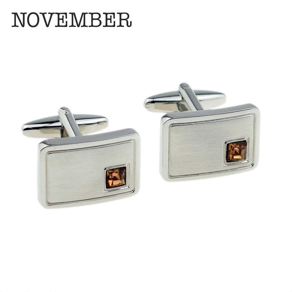Personalised Rhodium Plated Birthstone Crystal Cufflinks