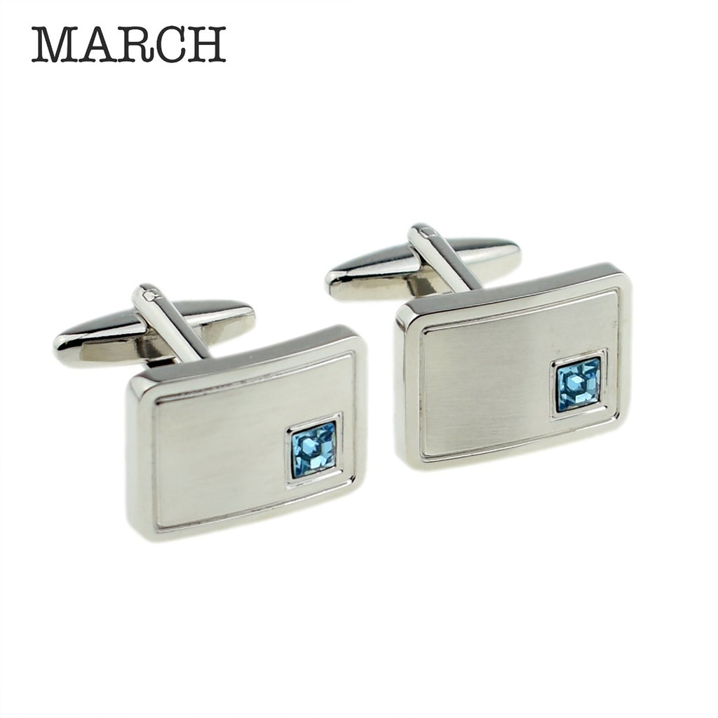 Personalised Rhodium Plated Birthstone Crystal Cufflinks