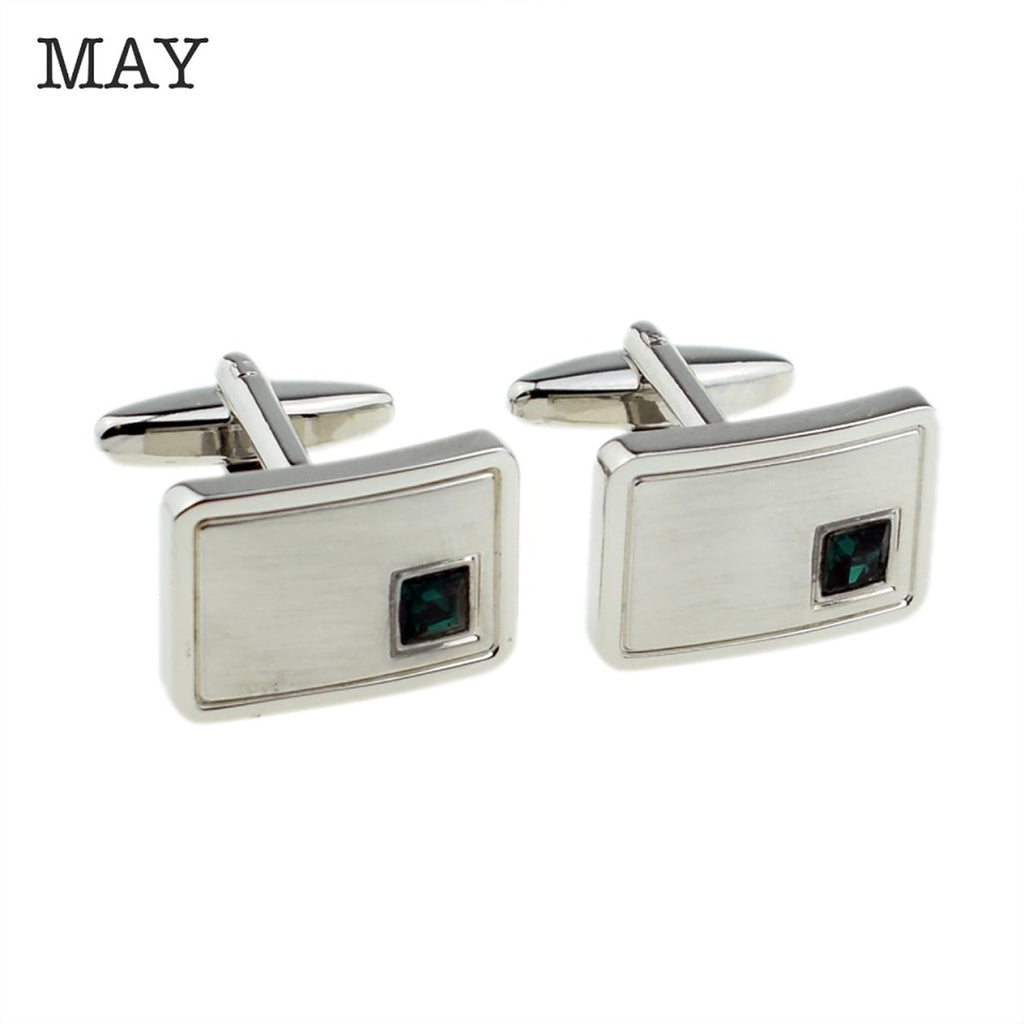 Personalised Rhodium Plated Birthstone Crystal Cufflinks