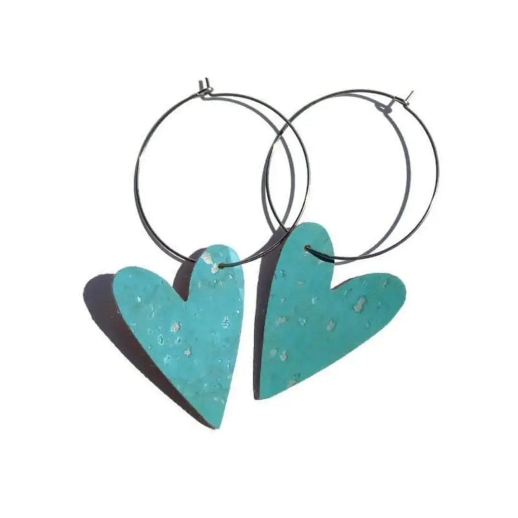 Turquoise Cork Heart Earrings