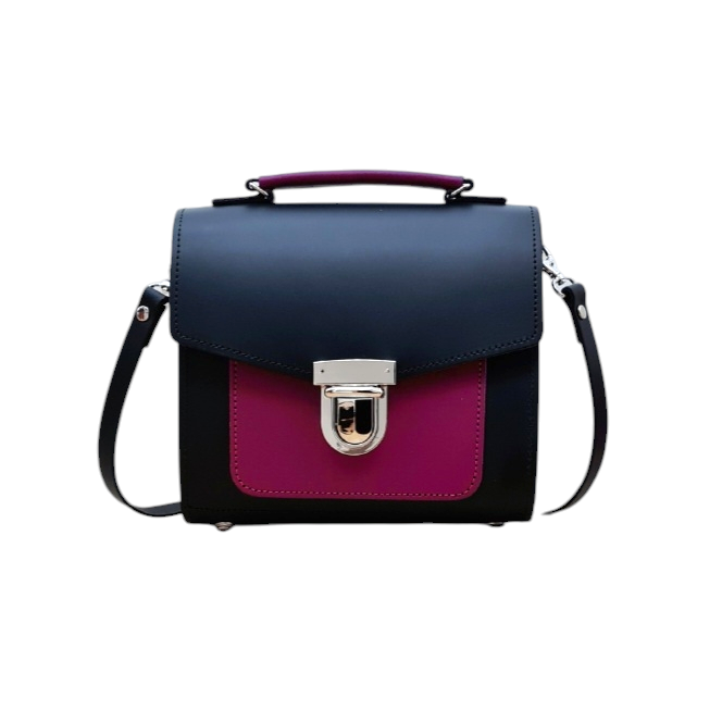 Handmade Leather Two Tone Sugarcube Handbag Black and Magenta