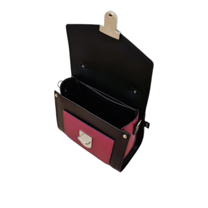 Handmade Leather Two Tone Sugarcube Handbag Black and Magenta