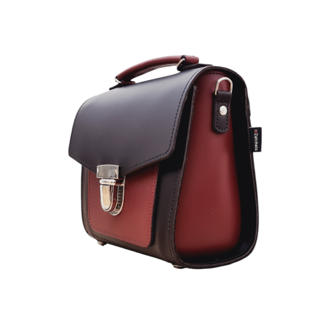 Handmade Leather Two Tone Sugarcube Handbag Black Oxblood