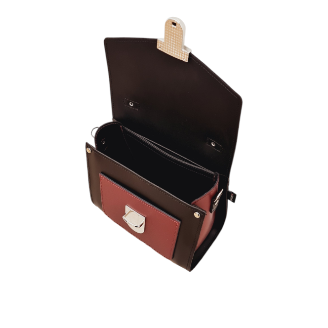 Handmade Leather Two Tone Sugarcube Handbag Black Oxblood