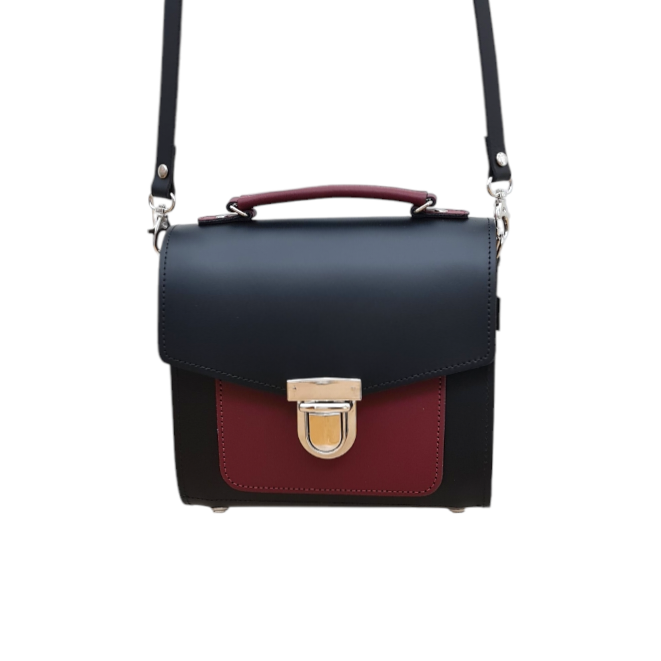 Handmade Leather Two Tone Sugarcube Handbag Black Oxblood