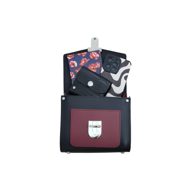 Handmade Leather Two Tone Sugarcube Handbag Black Oxblood