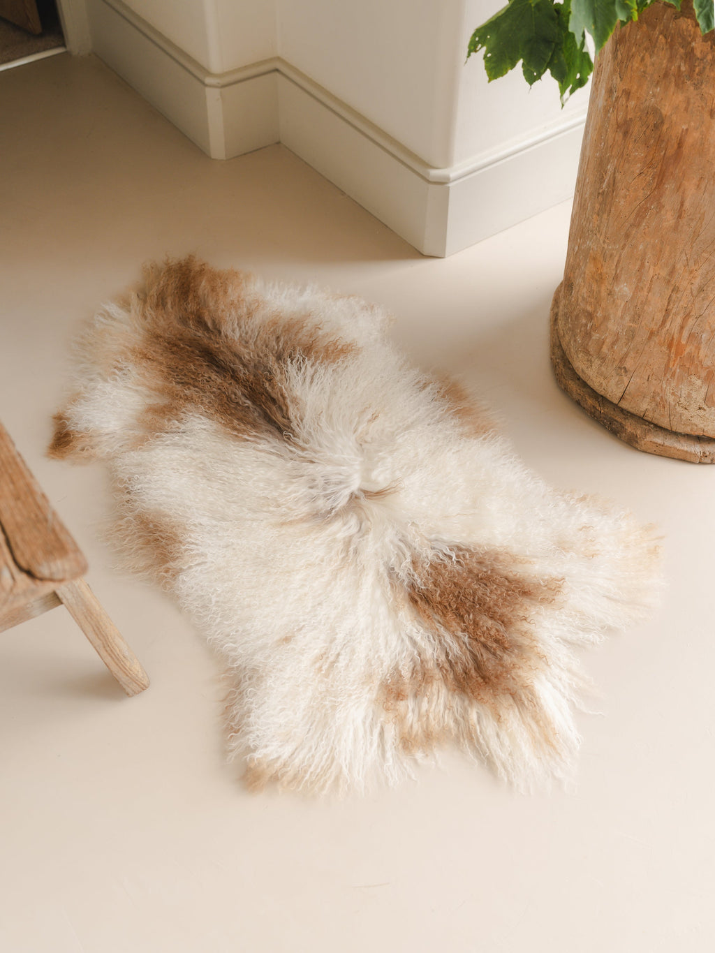 White and Brown Sheepskin Rug