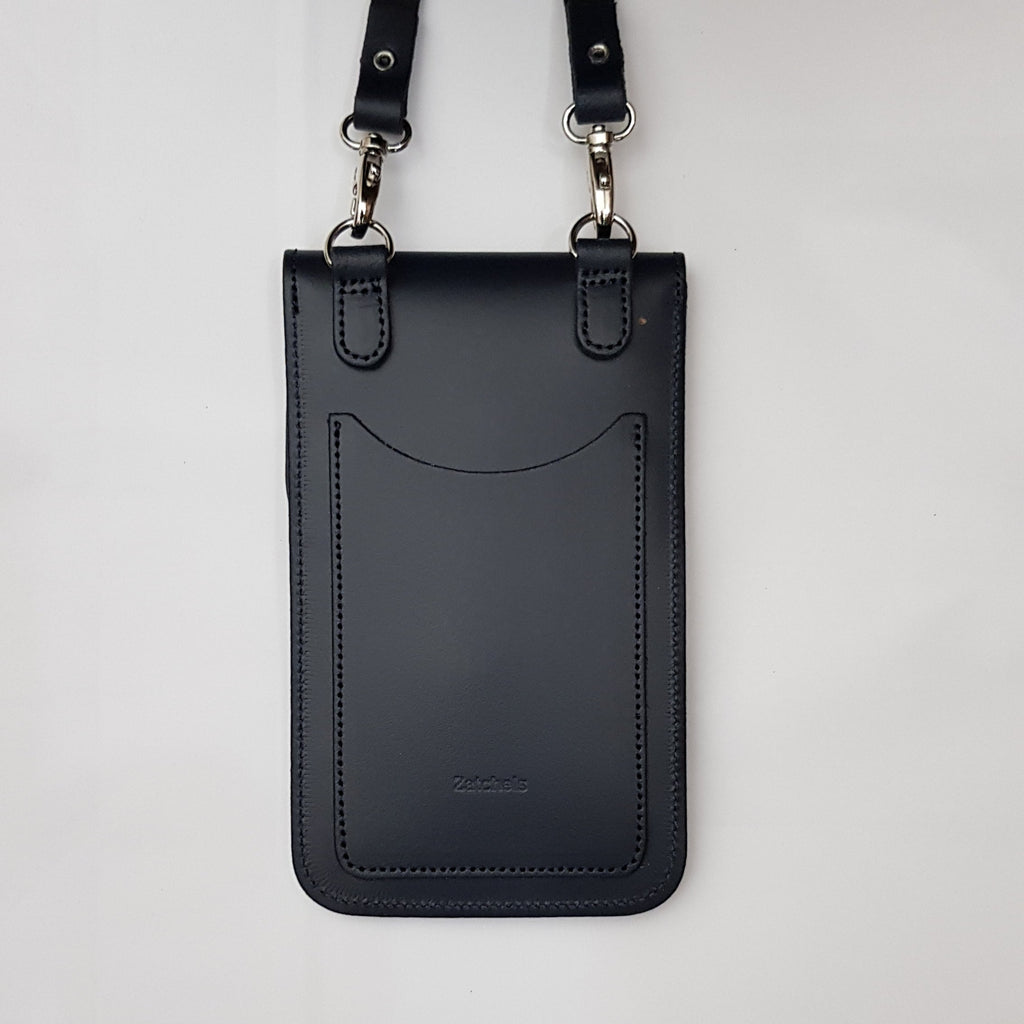 Handmade Leather Mobile Phone Pouch Union Jack Navy Blue