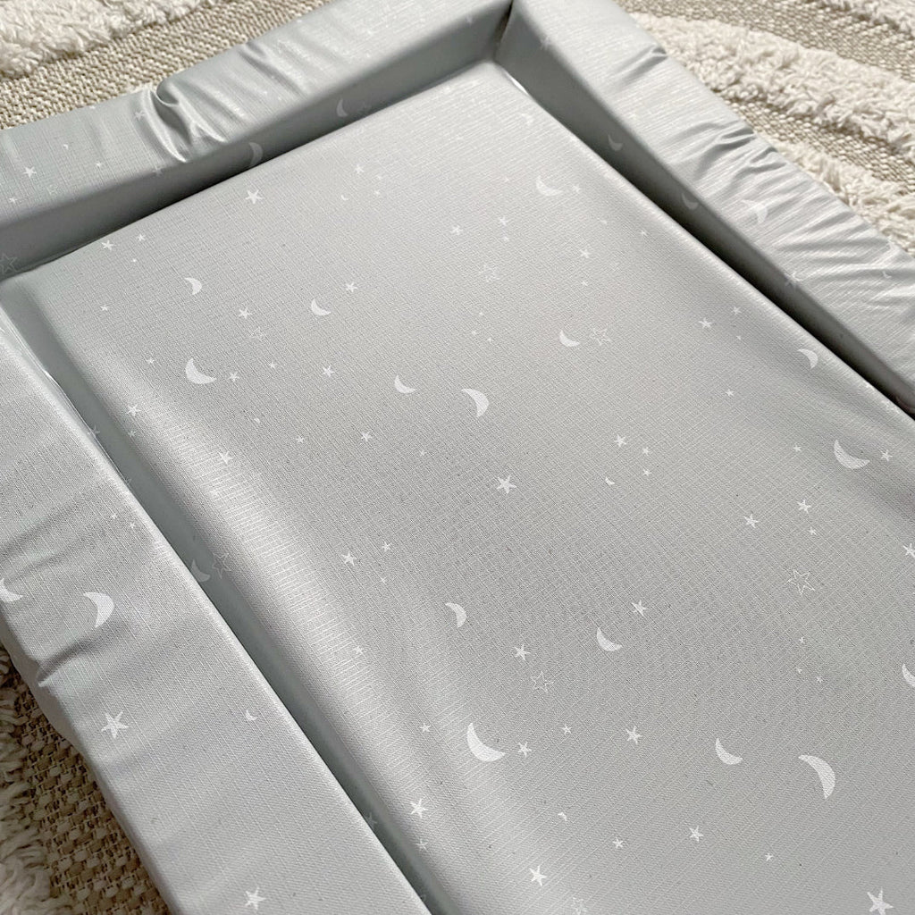 Standard Changing Mat - Grey-green moon and stars Print